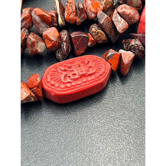 Vintage 925 Sterling Silver Garnet & Cinnabar Triple Strand 8” Bracelet 47.8g - Picture 11 of 11